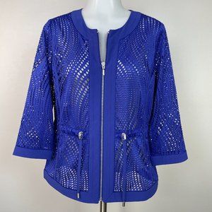 Zenergy Chico's Perforated Neema Jacket 0 Women's Small Blue Full-Zip 3/4 Sleeve